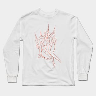 sapphic lesbian angels in red fine line Long Sleeve T-Shirt